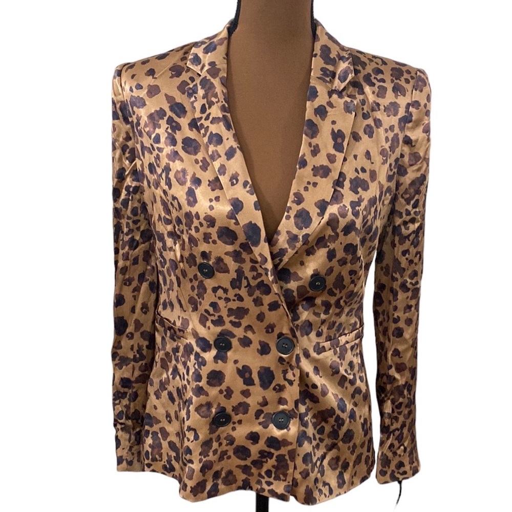 L’Agence Colin Double breasted satin blazer in Brunette leopard print size 2